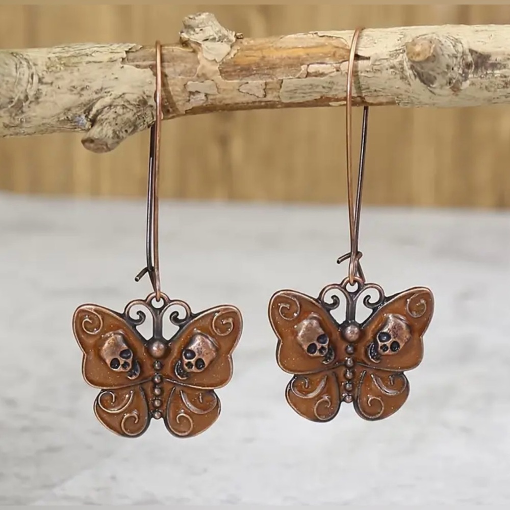 It is Well Boutique; Butterfly w/ Skull Boho Drop Earrings; NWT